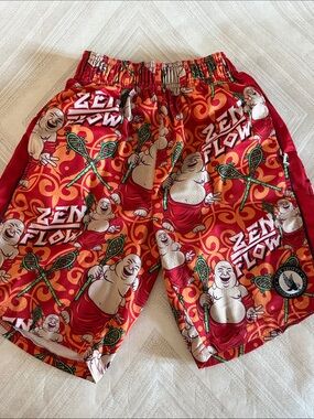Flow Society Boys Shorts Youth Small Orange Red Buddha Lacrosse Print Athletic